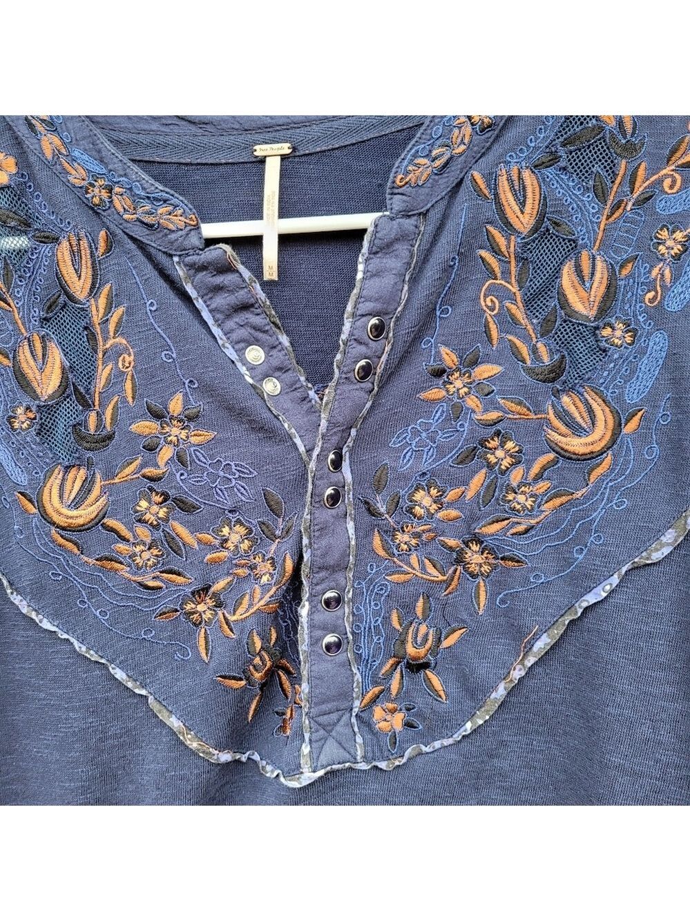 Free People Sundance Embroidered Henley Top - Picture 6 of 8
